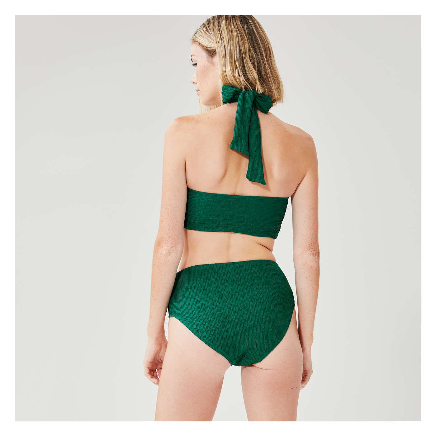 Womens Dark Green Textured Bandeau Bikini