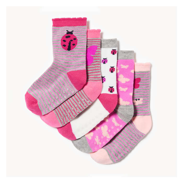 Toddler Girls' 5-Pack Crew Socks - Grey