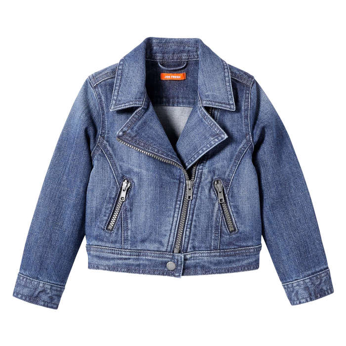Toddler Girls’ Denim Moto Jacket in Medium Wash from Joe Fresh