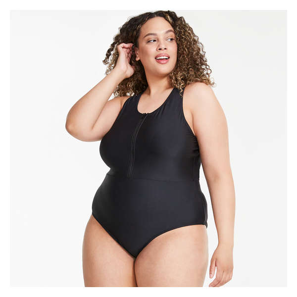 Women+ Half-Zip Swimsuit - Black