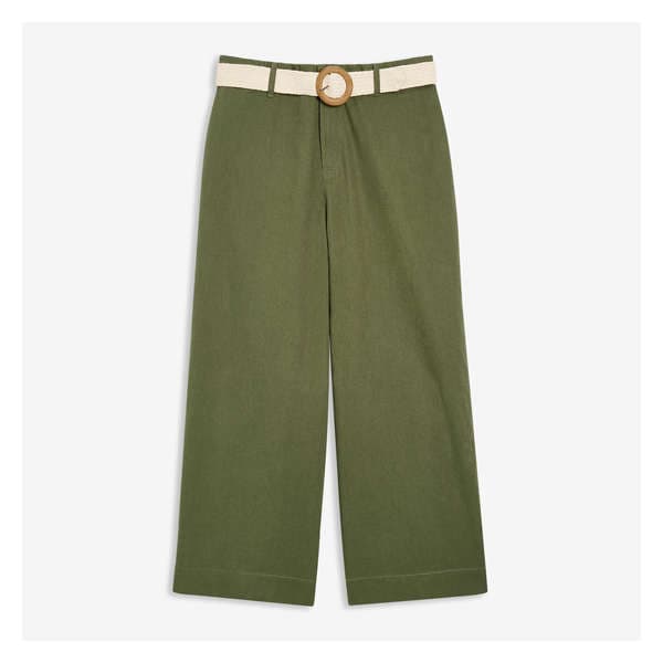 Crop Linen-Blend Pant - Dark Green