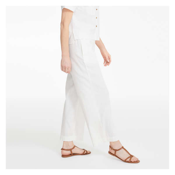 Linen-Blend Wide Leg Pant - White