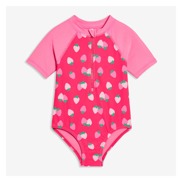Toddler Girls' Rash Guard Swimsuit - Dark Pink