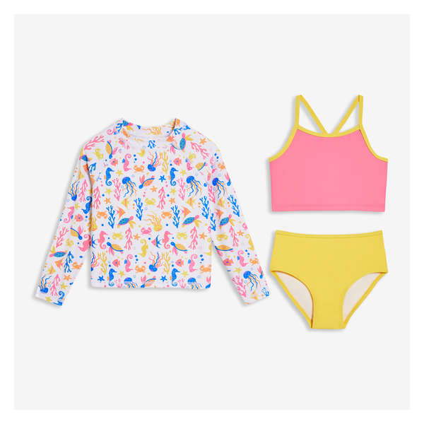 Toddler Girls' 3 Piece Rash Guard Set - White