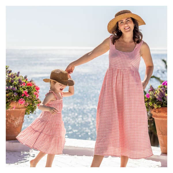 Toddler Gingham Field  Dress - Coral