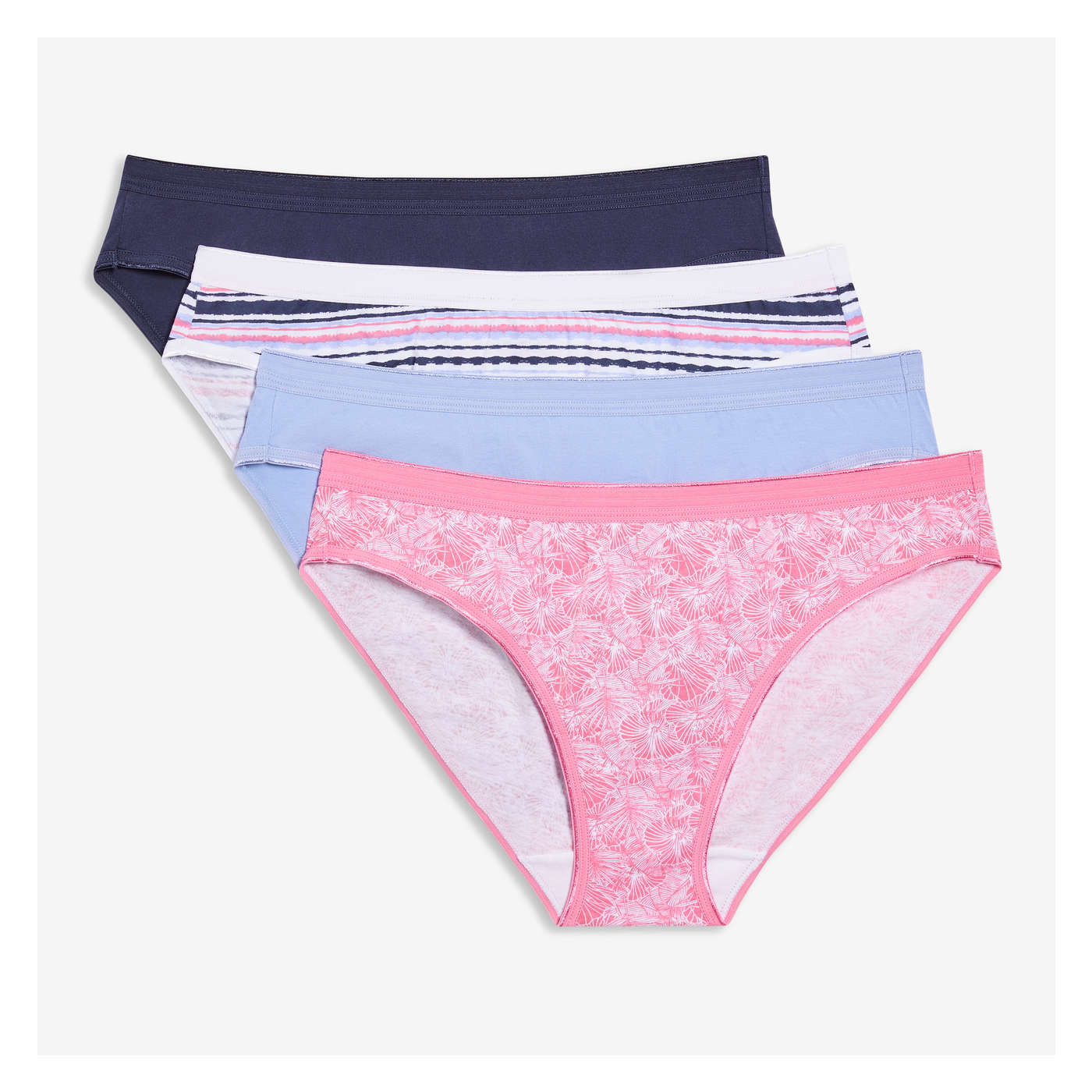 Essentials Women's Ribbed Bikini Underwear, Pack of 4,  Navy/Red/Brown, 18 : : Fashion