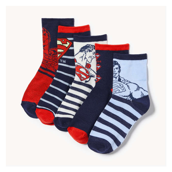 Kid Boys' Superman 5-Pack Quarter-Crew Socks