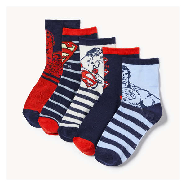 Kid Boys' Superman 5-Pack Quarter-Crew Socks - Navy