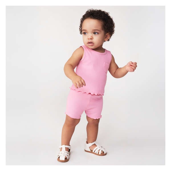 Baby Girls' Rib Tank & Short Set - Bright Pink