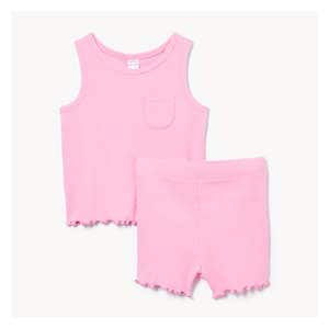 Baby Girls' Rib Tank & Short Set - Bright Pink