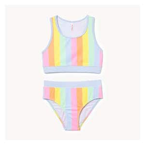 Kid Girls' 2-Piece Sporty Swim Set - Light Neon Pink