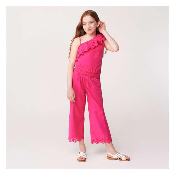Kid Girls' One-Shoulder Eyelet Top - Magenta