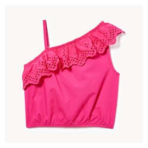 Kid Girls' One-Shoulder Eyelet Top - Magenta