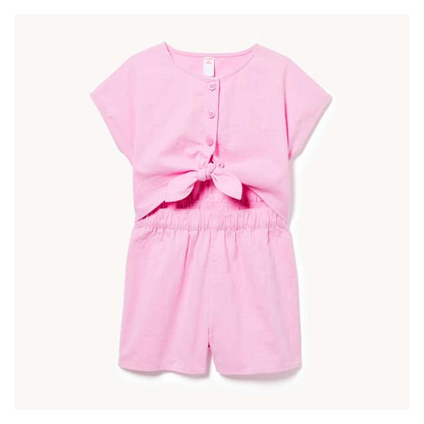 Kid Girls' Tie-Front Romper - Light Mauve