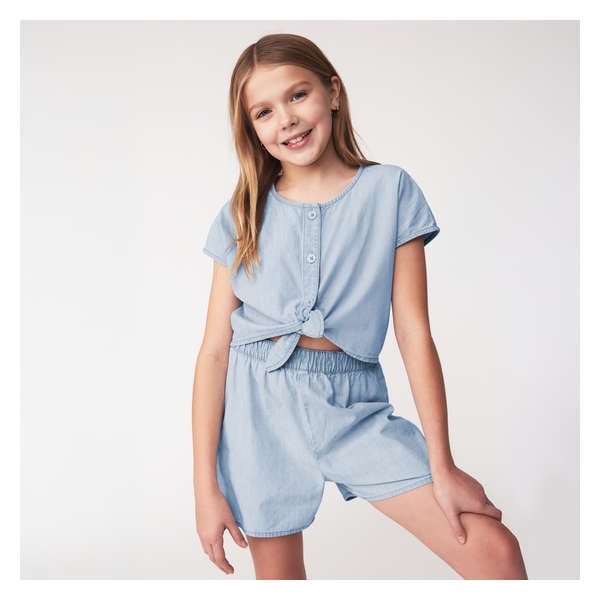 Kid Girls' Tie-Front Romper - Powder Blue