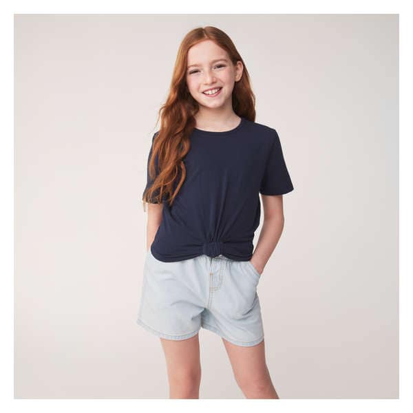 Kid Girls' Knotted T-Shirt - Dark Navy