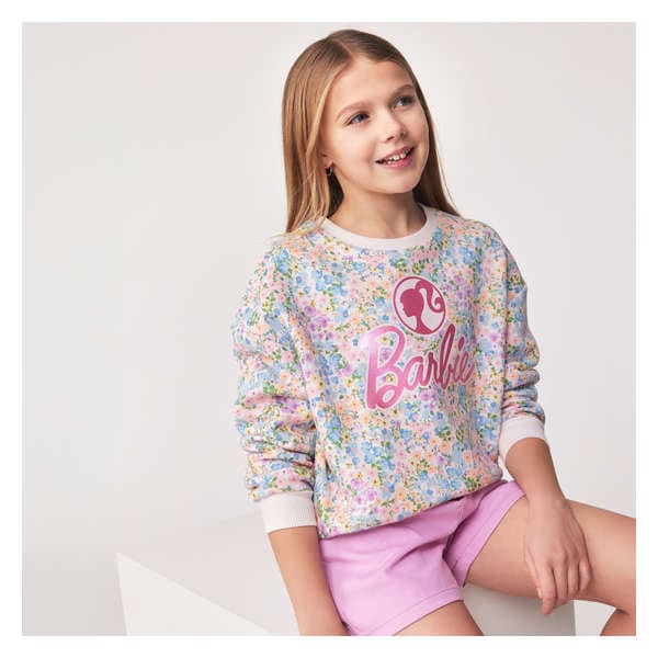 Kid Girls' Barbie Crew Neck Sweatshirt - Light Pink