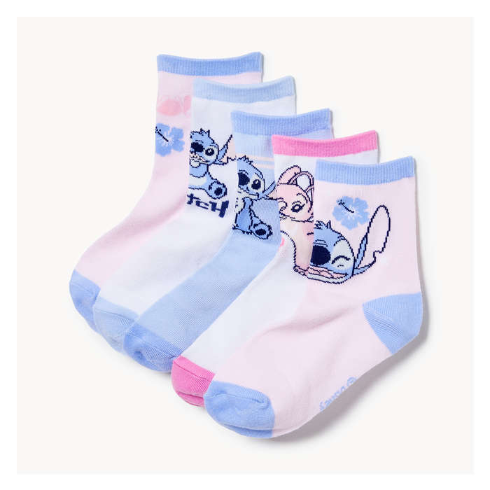 Kid Girls' Disney Stitch 5-Pack Quarter-Crew Socks