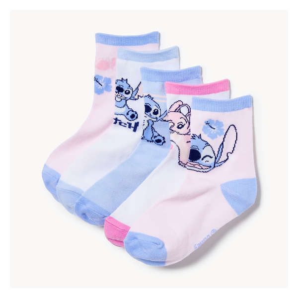 Kid Girls' Disney Stitch 5-Pack Quarter-Crew Socks - Pink