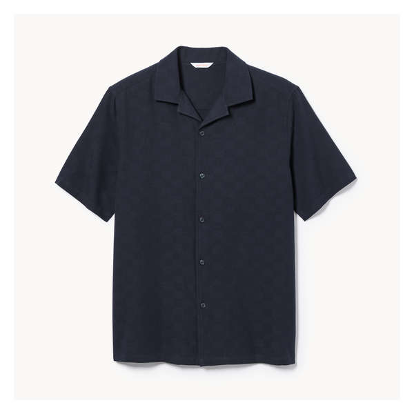 Men's Checkered Button-Up Shirt - Dark Navy