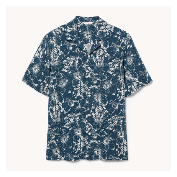 Men's Camp Collar Button-Up Shirt - Dark Teal