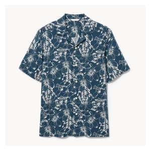 Men's Camp Collar Button-Up Shirt - Dark Teal