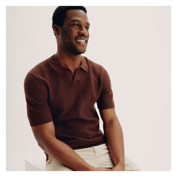 Men's Knit Polo Shirt - Dark Brown