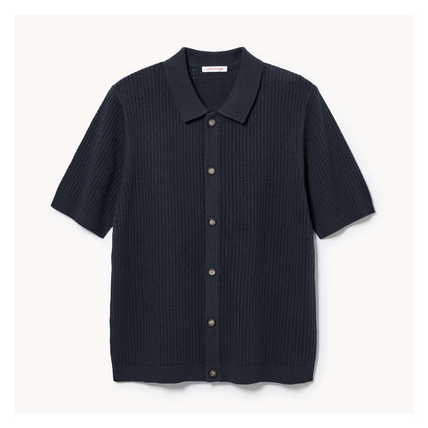 Men's Button-Up Short Sleeve Sweater - Dark Navy