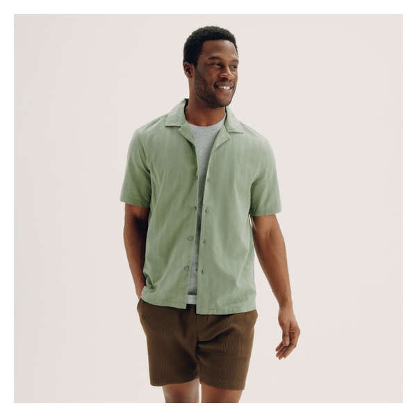 Men's Textured Button-Up Shirt - Light Green