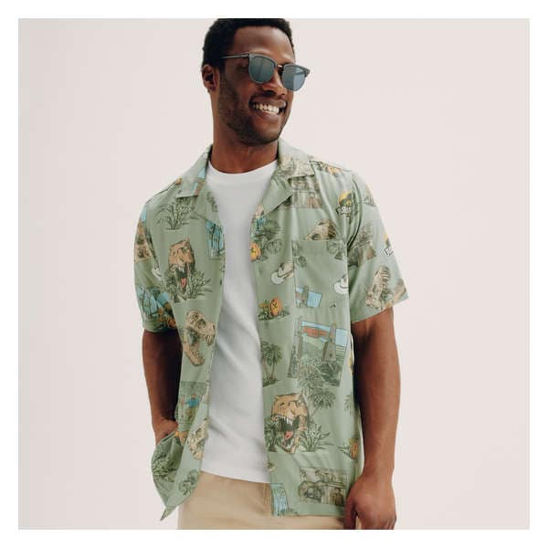 Men's Jurassic Park Button-Up Shirt - Dusty Green