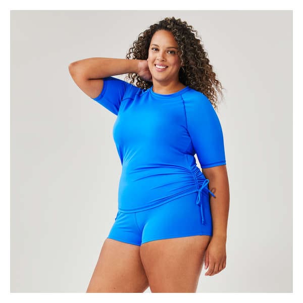 Women+ Side Ruched Rash Guard - Blue