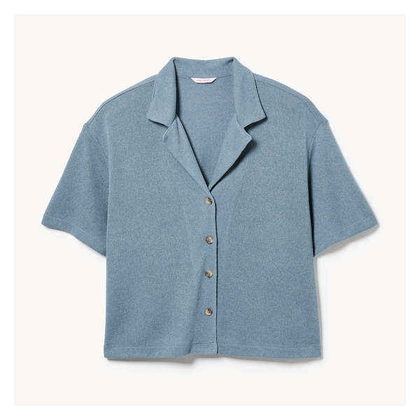 Women+ Button-Up Knit Shirt - Dusty Blue