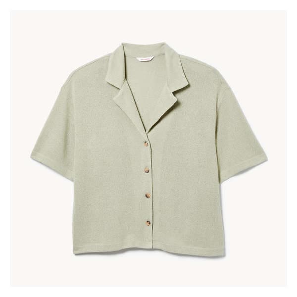 Women+ Button-Up Knit Shirt - Khaki Green