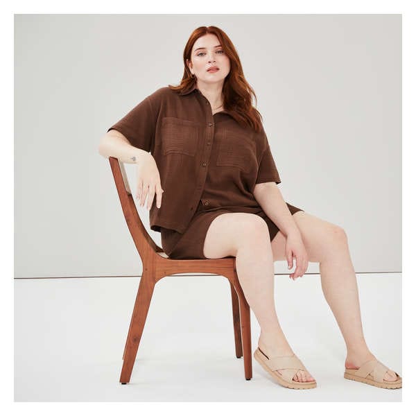 Women+ Gauze Button-Up Shirt - Dark Brown
