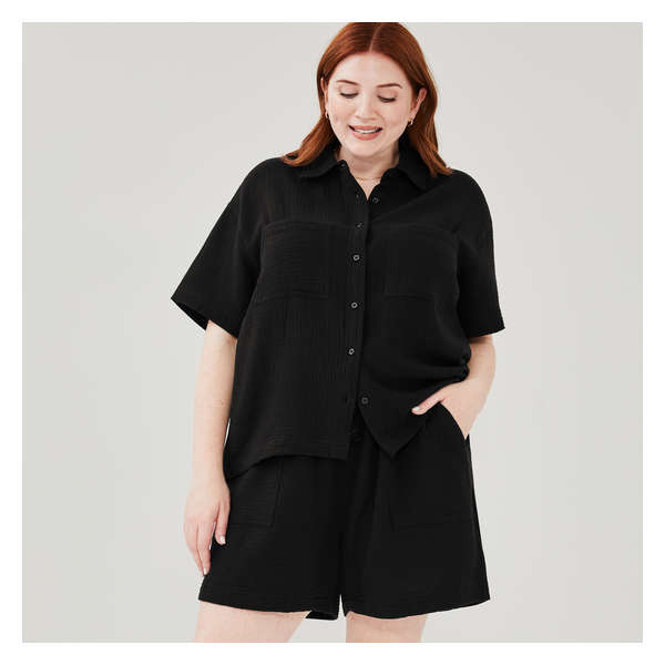 Women+ Gauze Button-Up Shirt - JF Black