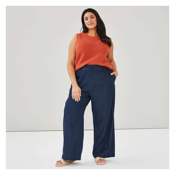 Women+ Dark Wash Wide Leg Chambray Pant - Dark Wash