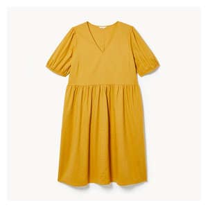 Women+ Cotton V-Neck Midi Dress - Gold