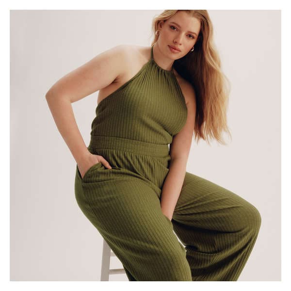Women+ Rib Halter Top - Olive