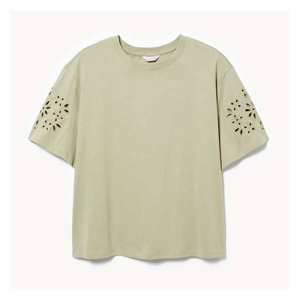 Women+ Embroidered Sleeve Oversized T-Shirt - Khaki Green