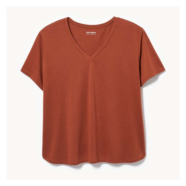 Women+ Relaxed V-Neck T-Shirt - Brown