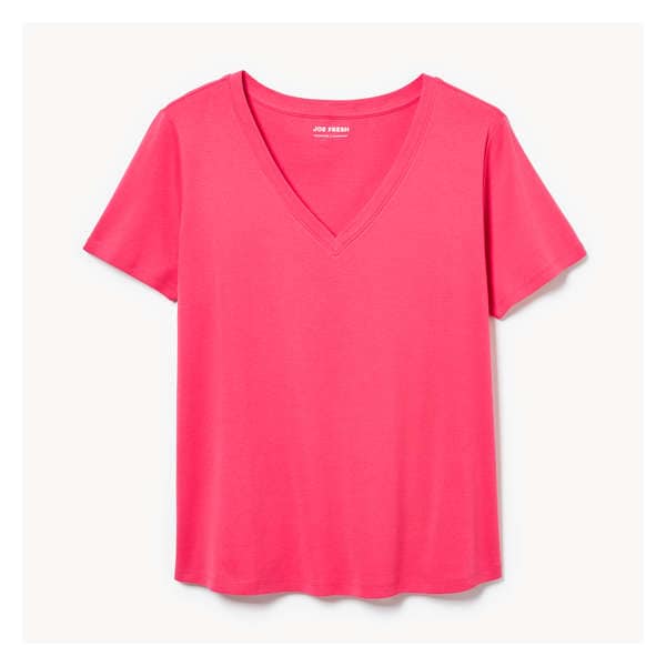 Women+ Essential Organic Cotton V-Neck T-Shirt - Bright Pink