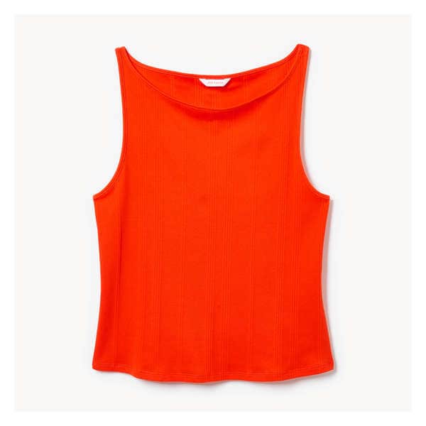 Women+ High Neck Rib Tank - Bright Orange