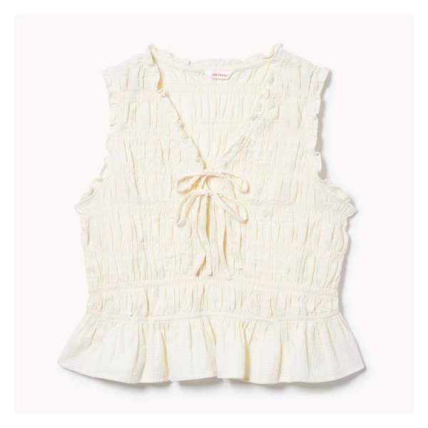 Women+ Smocked Tie Top - Cream