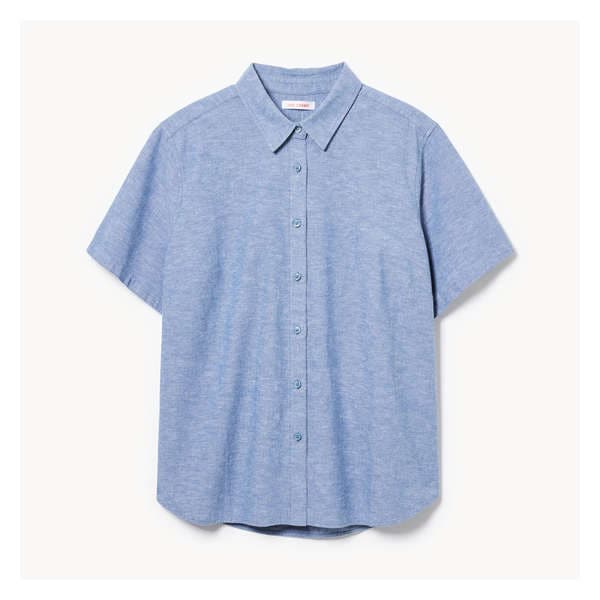 Women+ Linen Blend Button-Up Shirt - Blue Mix
