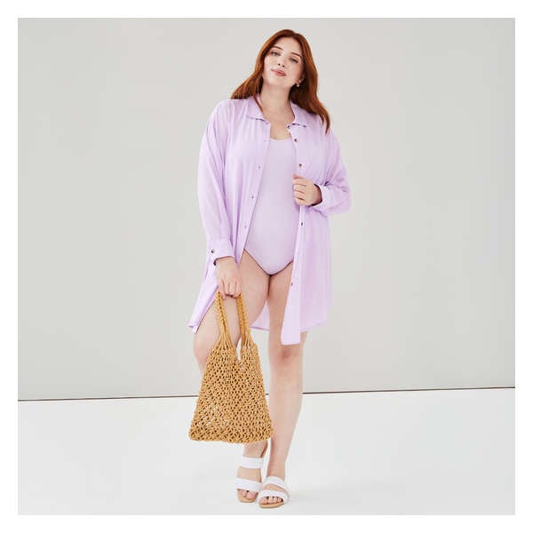 Women+ Button-Up Tunic Cover-Up - Light Lilac