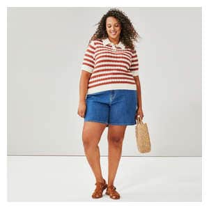 Women+ Stripe Knit Polo - Copper