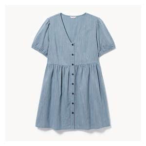 Women+ Stripe Button-Up Midi Dress - Dusty Blue