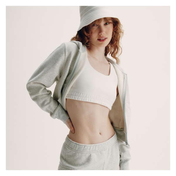 Active Fleece Sports Bra - White