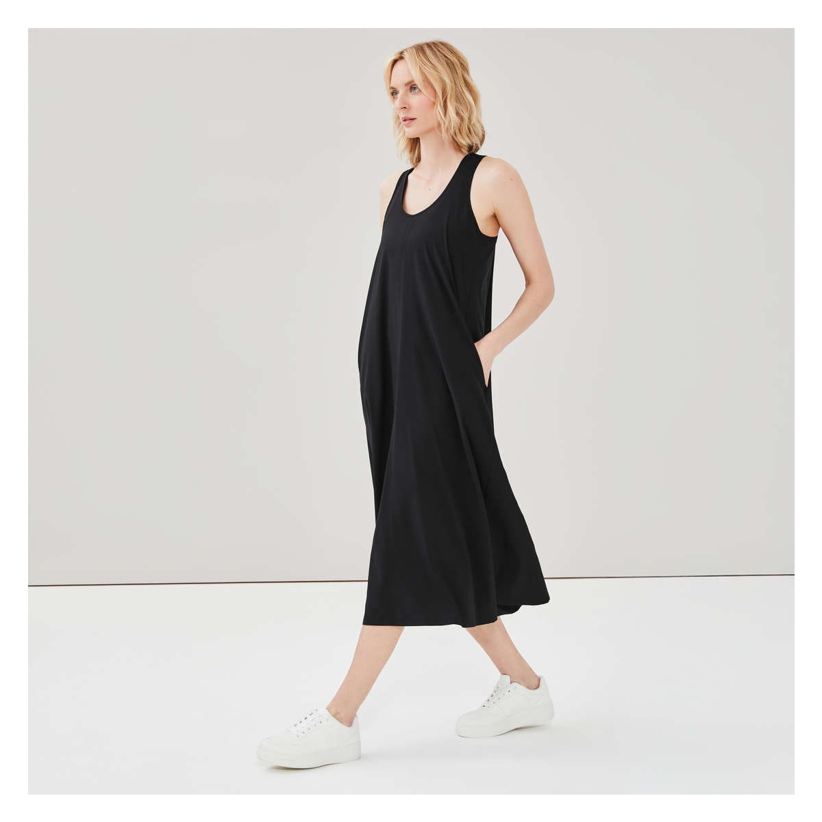 Active Four-Way Stretch Midi Dress in Black from Joe Fresh