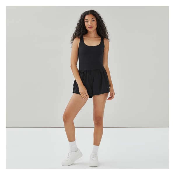 Active Four-Way Stretch Tank Romper - Black